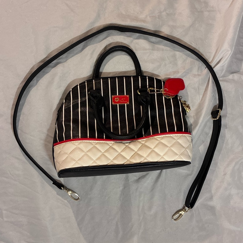 Luv Betsey Johnson Striped & Quilted Dome Satchel Handbag With Strap and Charms